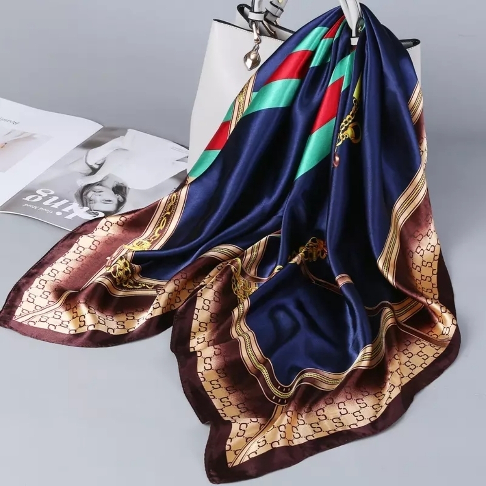 Miss Grace Blue Satin Square Scarf/Shawl